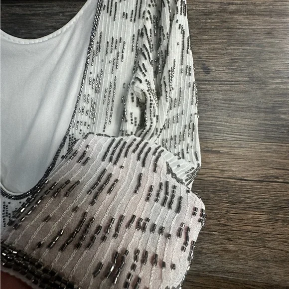 Lulu's Silver Beaded White Romper Jumpsuit with Open Back - Picture 7 of 9